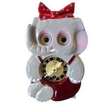 Vintage MI-KEN Kitschy Elephant Wall Clock MISSING PENDULUM KEY Eyes Move READ picture