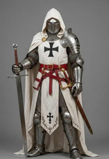 Wearable White Templar Knight Armor – Gothic Crusader Suit with Black Cross picture