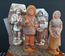 Vintage French Peasant Fishing Village Pair, Chocolate Molds & Chalkware Figures picture