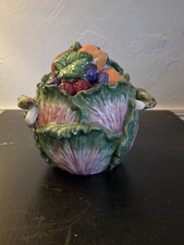 Vintage 1996 Fitz and Floyd Gardening Gourmet Cabbage Canister Jar Fruit Lid picture