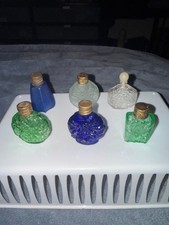 Lot of 6 Vintage Mini Perfume Bottles EMPTY Colored Glass Vanity picture