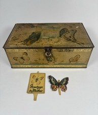 Antique Artstyle Chocolates Butterfly Tin Mother Greeting Inserts 1920s picture