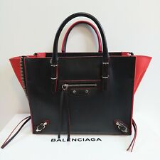 RARE Balenciaga Papier Tote Crossbody Bag Purse Black Red Silver Zippers Handbag picture