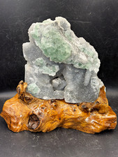 Large gorgeous fluorite specimen on custom wooden stand beautiful display #131 picture