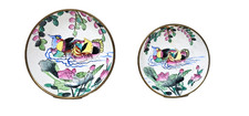 Pair of Vintage Chinese Hand-Painted Porcelain Wall Plates - Mandarin Ducks picture