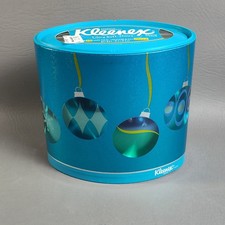 Vintage Kleenex Making Spirits Bright Oval Tissue Box Blue Ornaments 70ct Prop picture