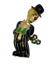 Vintage Rare Signed Jomaz Enamel Clown with Flowers Rhinestones Minty picture