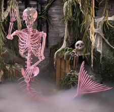 6 Ft Pink Jeweled Mermaid Skeleton Halloween Decoration, Life-Size Prop picture