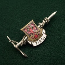 Vtg 50s Tirol Hat Pin Pick Axe Red Eagle Coat of Arms Tyrol Austria Oktoberfest picture