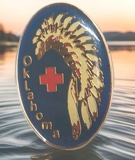Vintage 1980's Tulsa Oklahoma Native Indian Red CROSS LAPEL Hat Pin Estate B7 picture