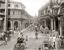 Hunan Road Shanghai China Street Scene Rickshaws Shops Banners Vtg. Photo 19thC. picture