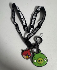Angry Birds Black Lanyard Keychain w/ Red Bird & Green Pig, Plastic, Carabiner picture