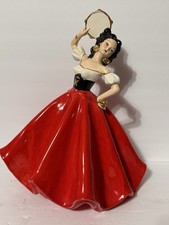 1960s Red Gold Hand painted Porcelain Spanish Flamenco Dancer - Large picture