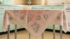 Vintage 1950s Coastal Novelty Print Tablecloth – Mid-Century Modern Cotton Linen picture