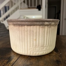 Clay Art San Francisco Vintage Ceramic Cachepot Cream Ribbed Crackle Glaze 6.25” picture