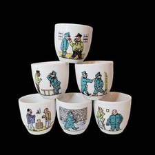 Vtg Czech Set of 6 Rare Hand Painted Porcelain Egg Cups  Shot Glass Good Soldier picture