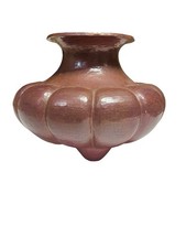 Vintage Santa Clara del Cobre Hammered Copper Pumpkin Vase Tripod Feet 6.5” picture