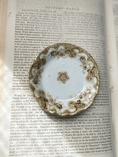 Antique Victoria U.H.P. Co England Floral Gold Transferware Butter Pat Dish picture