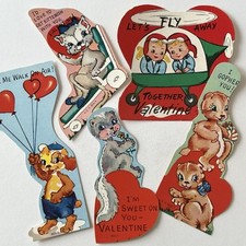 Vintage Valentine’s Day Valentine Lot Of 5 Children Dog Airplane Squirrel Skunk picture