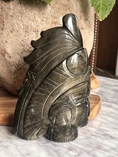Aztec Mayan Black Gold/Green Sheen Natural Obsidian Stone Carved Figure Statue picture