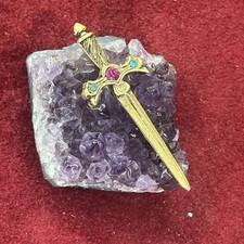 Amethyst with Pewter & Crystal Sword 70's Purple Natural Crystal Quartz Cluster picture