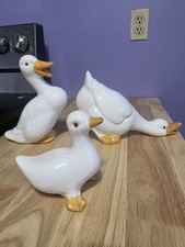 Vintage 1980s set 3 ceramic white goose geese duck figurines cottagecore country picture