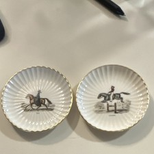 Pair of Vintage Lenox Porcelain Equestrian Themed Coaster Plates picture