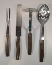 Vtg USA Stainless Serving Large Utensils 4 pc Retro Unbranded picture