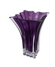 FDT Vera Wang Vase Ribbed Flare Amethyst  Purple Art Glass Flower Vase Heavy 7.5 picture