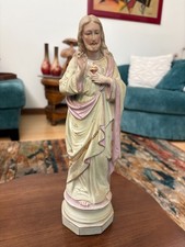 Vintage Hand Painted Porcelain Most Sacred Heart of Jesus Statue Religious Decor picture