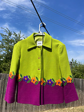 Moschino Cheap and Chic Women's Green Purple Floral Embroidered Lined Jacket 8 picture
