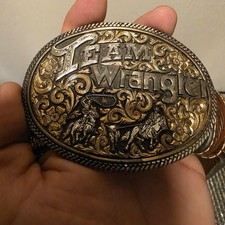 Vintage Team Wrangler Western Belt Buckle with Gold-and-silver-plated Buckles picture
