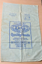 D&G Vintage Practical Feeds 100 LB Printed Cloth Feed Sack White/Blue picture
