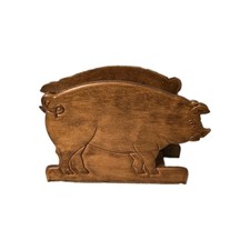 Vintage 1980's Wooden Pig Napkin/Letter Holder Double Sided picture