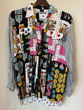 90s Moschino Jeans Women's S Graphic Multicolor Gambling Collared Button-Up picture