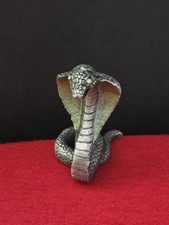 Metal Cobra Snake Figurine Coiled Serpent Green Eyes Desk Decor picture