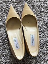 Jimmy Choo Nude Patent Leather Kitten Heel Pointed Toe Classic Heels 37 Wedding picture