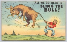 Vintage Humorous Cartoon Postcard Sling The Bull Stamford Connecticut 1946 picture