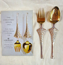 A. Michelsen Christmas Spoon 1965 Sterling Silver Gold Plated Fork & Spoon picture