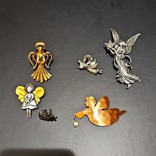 Lot of 5 Vintage Angel Brooches Pins Signed JJ Jonette Avon AJMC Giusti Copper picture