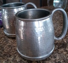 Set of 2 Antique Elkington & Co English Pewter Mugs Hand-Hammered Dimpled #179 picture
