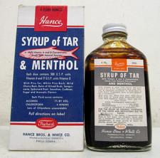 VTG NOS HANCE BROS. & WHITE CO. SYRUP OF TAR & MENTHOL BOTTLE PHILADELPHIA PA. picture