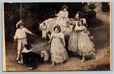 Vintage RPPC Children Pony Dog Photo Postcard Edwardian Era Sepia picture