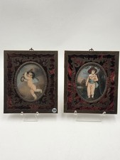 Antique Continental Hand-Painted Portrait Miniatures in Rococo Revival Frame picture