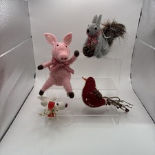 Lot of 4~Felt Animal Christmas Ornaments~Bird/Squirrel/Pig and Dog picture