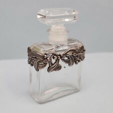 Vtg Chanel Glass Perfume Bottle Silver Overlay Art Deco Nouveau France RARE Mini picture