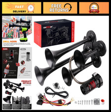 Ultra Loud 150dB Train Horn Kit - 4 Trumpet Metal Air Horns with Compressor for picture