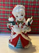 Vintage Napco Christmas Lady Planter Gifts, Wreath, Candy Cane Spaghetti Trim picture