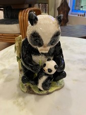 Panda Bear With Cub In Bamboo Patch Statue picture