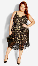 City Chic Black Lined Floral Lace V-Neck Spaghetti Strap A-Line Dress 22 picture